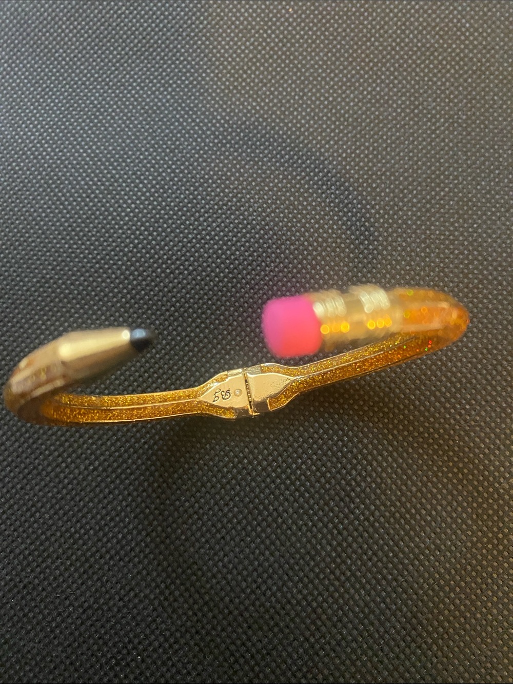 Betsey Johnson Gold Pencil-Style Bangle Bracelet with Pink Accent - Picture 3 of 5